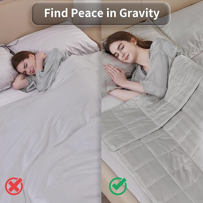 Weighted Blanket for Adult,20lbs Heavy Weighted Blanket 80"x87" Breathable Cooling Summer Blankets, Ultra Soft Cotton Comfort Throw Blanket with Glass Beads for All-Season (Light Grey)