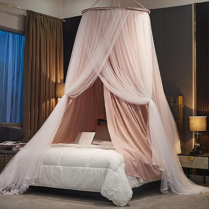 Luxury Double Layers Bed Canopy Mosquito Net for Girls Bed Kids Room Hanging Bed Canopy Tent for Girls Boys Reading Nook Canopy for Girls Bedroom (XL Double Layers - Pink)