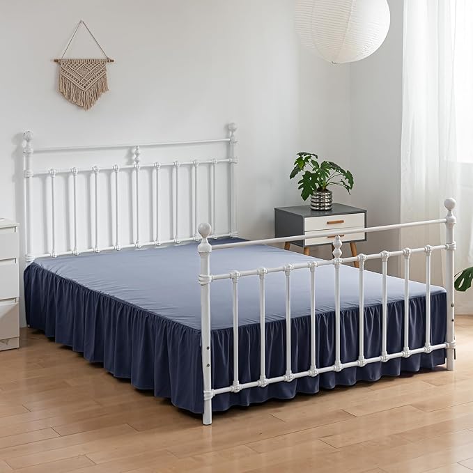 Bed Skirt Twin Size Ruffled Bed Skirt with Split Corners, 12 Inch Drop Dust Ruffle Bed Skirt with Platform,Blue