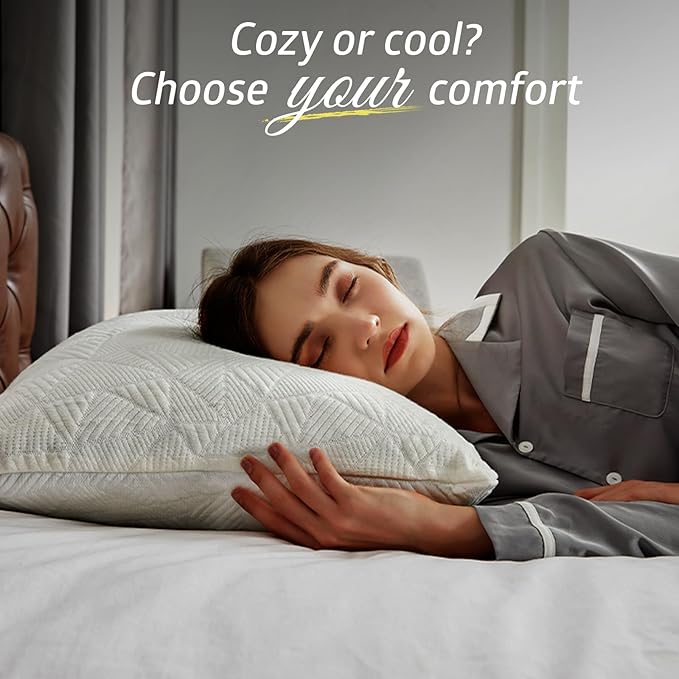 Cooling Pillows Standard Size Set of 2, BETU Shredded Memory Foam Cool Pillows for Hot Sleepers, Adjustable Firm Soft Support Bed Pillows Perfect for Back Neck Pain and Side Sleeping, White