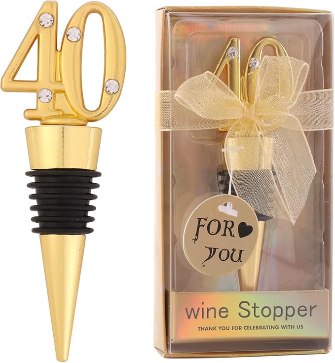 24-Pack 40 Wine Bottle Stopper for 40th Birthday Party Favors Decoration 40 years old Wine Stopper Fun Gift for Wine Lovers (Gold 40th)