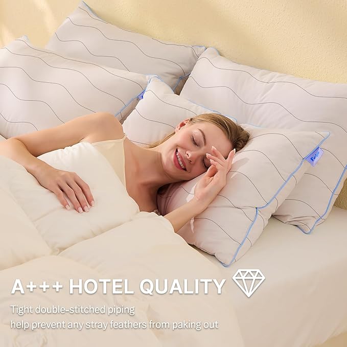 felo Feather Down Pillows King Size Set of 2, CloudFusion Goose Pillow for Sleeping, Luxury Hotel Collection Bed Supportive Pillows for Side Back Pain Sleepers, 100% Organic Cotton Shell (20" x 36")