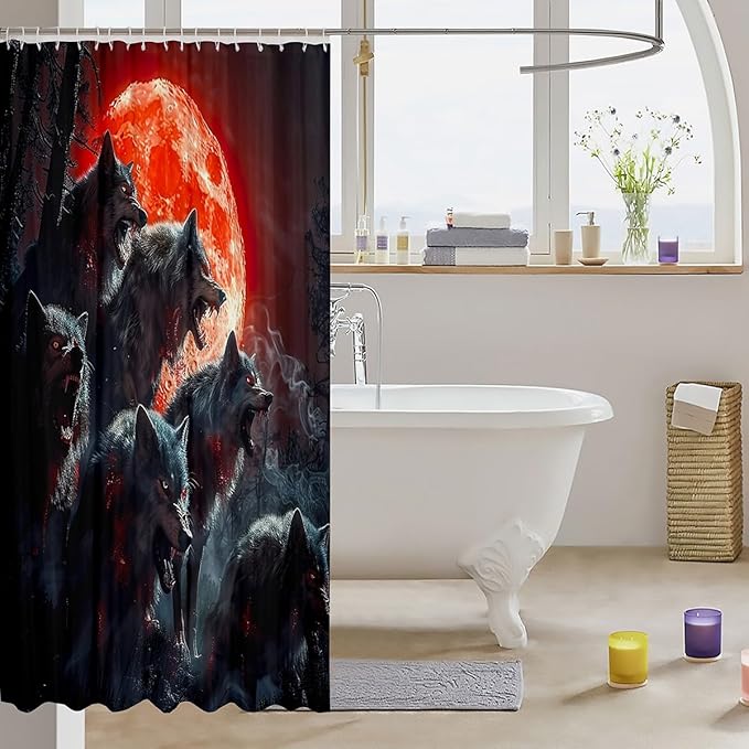 Feelyou Boys Wolf Bath Curtain Wolf Shower Curtain for Kids Wolves Howling Bathroom Shower Curtain Set Animal Wolves Kids Bathroom Accessories Wolf Life 72"x78"
