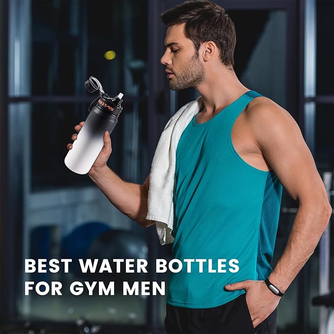 28oz Sports Water Bottle with Straw, Stainless Steel Vacuum Insulated Cooling Water Bottle, Leak Proof Metal Water Bottle, Double Insulated, Suitable for Sports, Gym and Travel (Black & White)