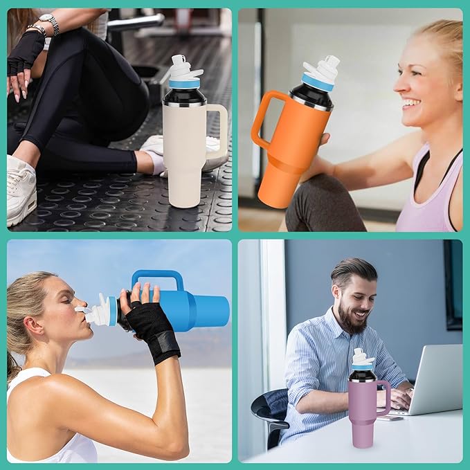 2PCS Bottle Adapter for Stanley Cup 40oz to Cirkul, Lid Cap Converter Accessories, Cirkul Stanley Adapter BPA Free Plastic, Food Grade Silicone Fits for Stanley Water Bottles(Black)