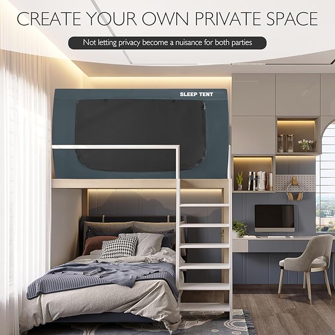 BORNA Bed Tent Twin Bed Canopy for Indoor Portable Light Reducing Sleeping Canopy for Kids and Adult,Bunk Blackout Tents Breathable Privacy Space Tent Mosquito Netting for Bed(Navy Blue)