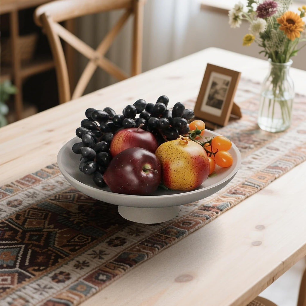 Modern Resin Pedestal Decorative Bowl, Large Fruit Bowl for Kitchen Counter, Stylish Key Bowl for Entryway Table, Grey