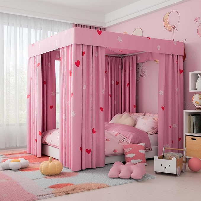 Love Canopy Bed Curtains - 4 Corner Post Bed Curtains Canopy King Bed Canopy Curtains for Children Girls Bedroom Decoration(Love, King)