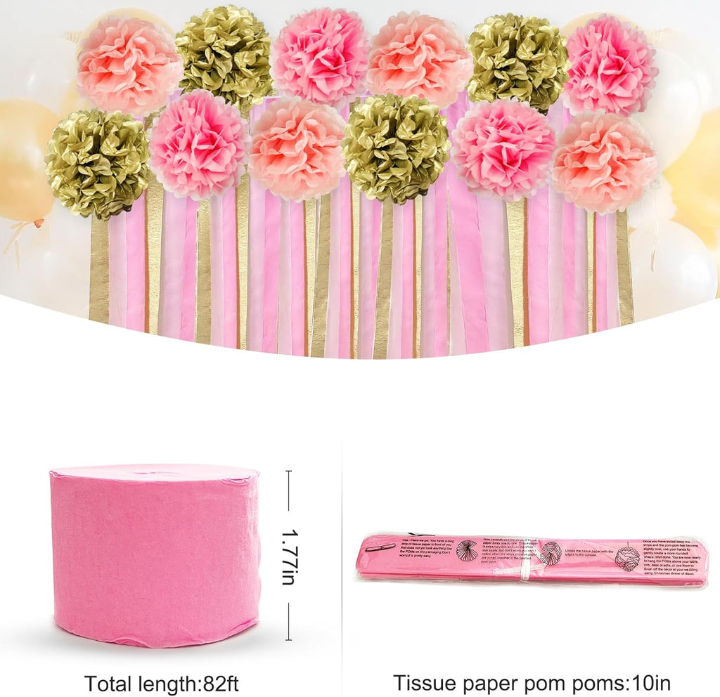 Champagne Gold Party Streamers Graduation Party Decoration - Colorful Paper Flower Pom Poms Wall Decorations for Birthdays, Bridal or Baby Showers, Weddings, Outdoor Decor