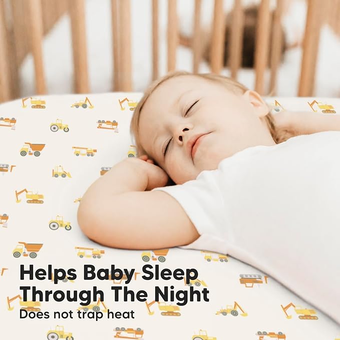 2-Pack Crib Sheets for Boys,Girls - Viscose Derived from Bamboo Fitted Crib Sheet, Organic Baby Crib Sheets, Crib Mattress Sheet,Toddler Bed Sheets, Baby Sheets for Crib Fitted Sheets (Construction)