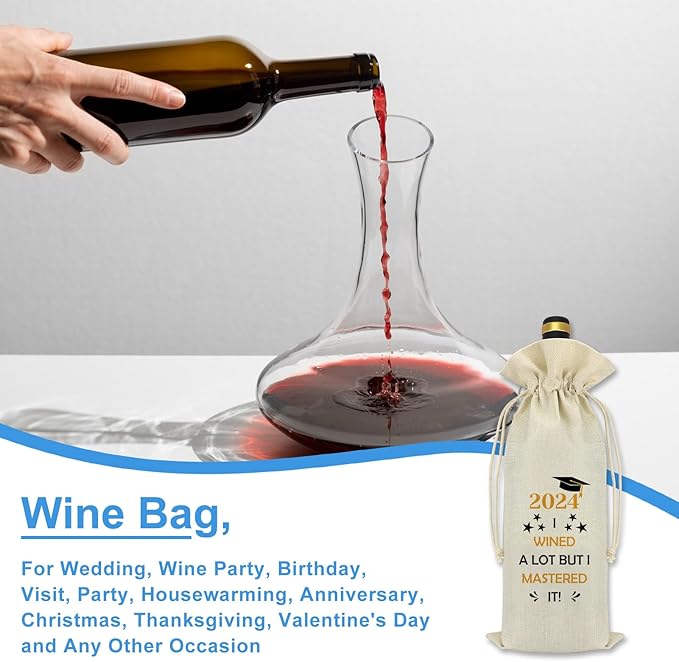 2024 Graduation Gift for Her Him Wine Bag Funny Masters Degree College University Graduation Gifts for Women Men MBA Graduation Gifts Son Daughter Brother Sister Friend Graduate Gift Wine Bottle Bag