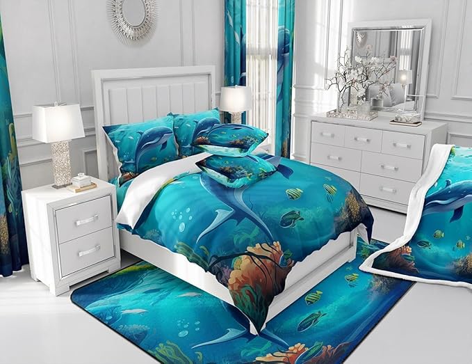 Feelyou Whale Shower Curtain Cute Whale Fabric Shower Curtain for Kids Boys Girls Blue Ocean Theme Bathroom Waterproof Accessories with 12 Hooks Ocean Animal Curtains,72x84 Inches