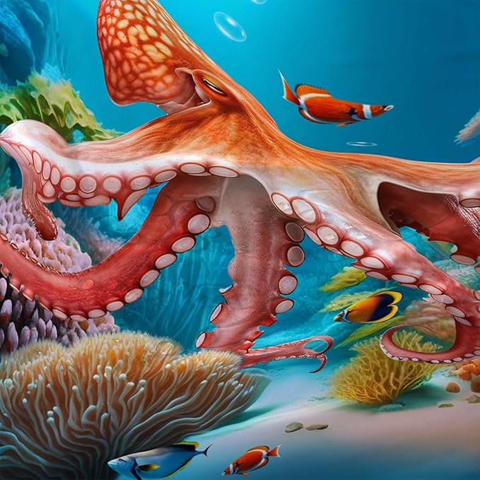 AILONEN Kawaii Octopus Shower Curtain,3D Octopus Turquoise Themed Bath Curtain Cloth Fabric Bathroom 72" W*78" H Inch,12 Pack Hooks for Kids Child,Boho Mandala Ocean Theme Bathroom Curtain