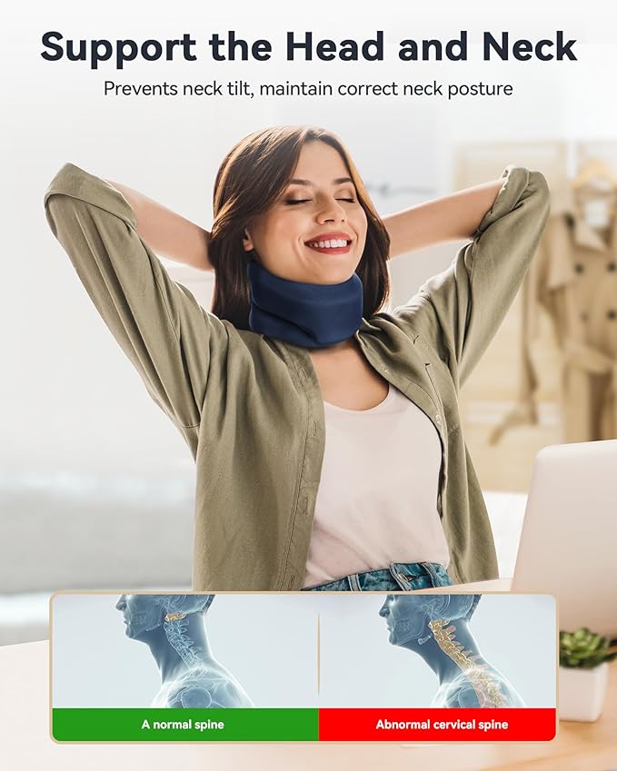 Neck Brace Cervical Collar - Neck Support Brace for Sleeping, Soft Foam Wraps Keep Vertebrae Stable and Aligned for Relief of Cervical Spine Pressure for Women & Men, (15.8-18.1 Inch) Blue