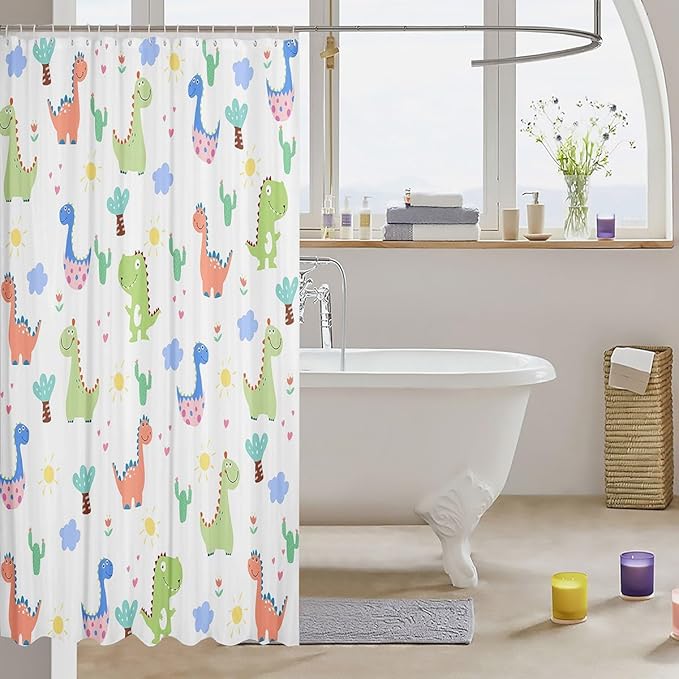 Feelyou Dinosaur Bath Curtain Cute Dinosaur Kids Boys Girls Shower Curtain Cartoon Dinosaur Bathroom Shower Curtain Set Dinosaur Print Kids Bathroom Accessories 72"x84"