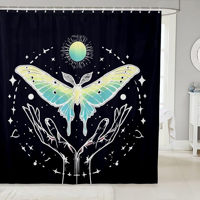 Feelyou Butterfly Shower Curtain Butterflies Fabric Shower Curtain for Kids Boys Girls Flying Bathroom Waterproof Accessories with 12 Hooks Moth Boho Curtains,72x84 Inches