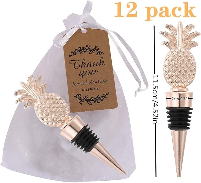 12PCS Wine and Beverage Bottle Stoppers Pineapple Wine Cork Plug for Birthday Wedding Favor Bridal Party Shower or Engagement Souvenir Gift Supplies with DIY Kraft Tags (12, Pineapple)
