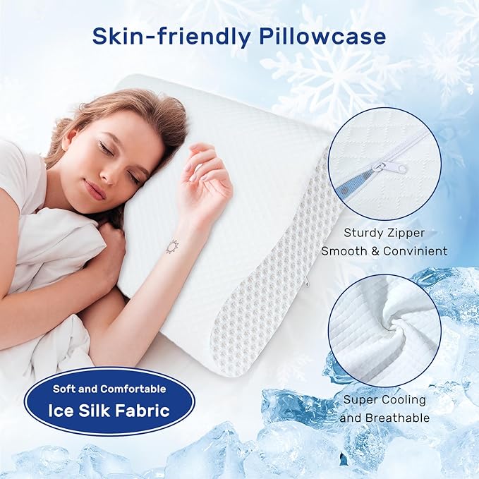 Memory Foam Pillows Neck Pillow Bed Pillow for Sleeping, Ergonomic Cervical Pillow for Neck and Shoulder Pain Relief,Orthopedic Contour Pillow for Side Back Stomach Sleeper