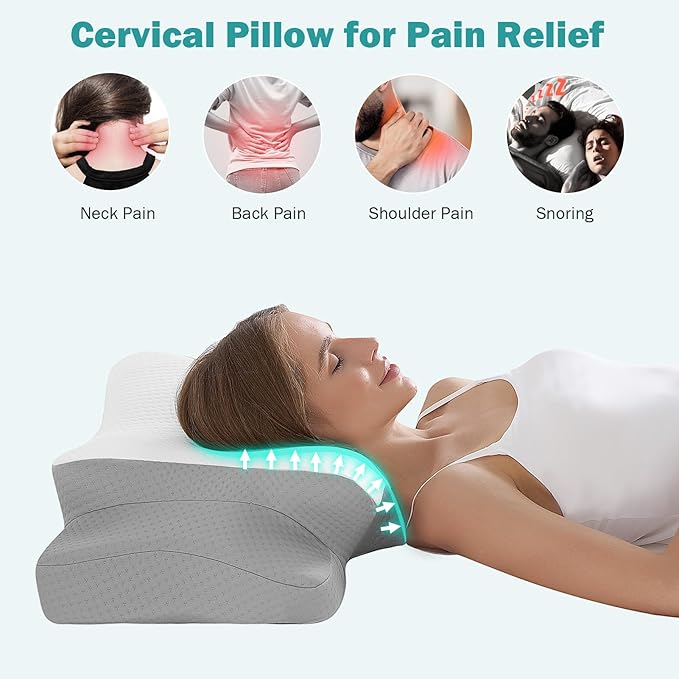 Hansleep Adjustable Cervical Pillow for Neck Pain, Ergonomic Memory Foam Neck Pillow for Sleeping with Breathable Pillowcase, Orthopedic Contour Neck Pillow for Side Back Stomach Sleeper, White