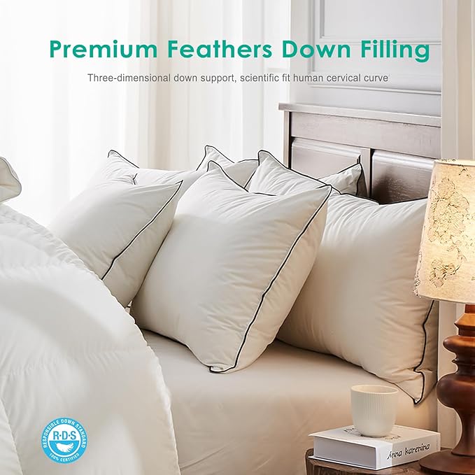 APSMILE Deep Sleep Down Pillows Queen Size Set of 2, Hotel Collection AirF™ Feather Pillow Inserts with Organic Cotton Cover, Soft Bed Pillows for Sleeping (White, 20"x30")