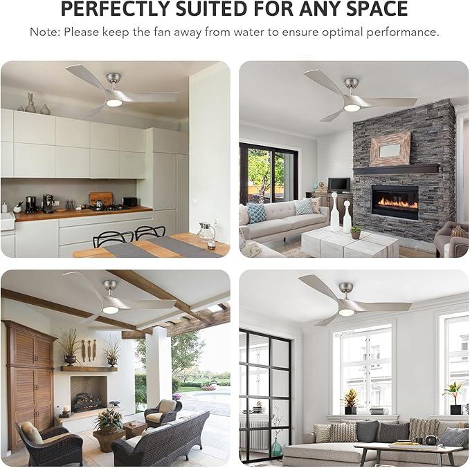 VONLUCE Ceiling Fans with Lights, 52 inch Ceiling Fan with Remote, 3 Blades, Noiseless 6-Speed Reversible DC Motor, Modern Ceiling Fan for Farmhouse Patio Bedroom Living Room, Nickel with Light