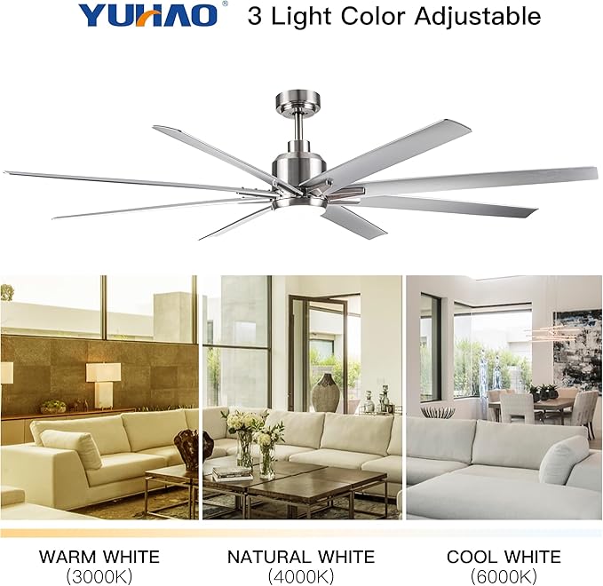 NicBex Ceiling Fan 72 Inch Indoor Modern Ceiling Fans with Integrated LED Light and Remote Control Ceiling Fan with 8 ABS Blades for Living Room, Bedroom, Silver