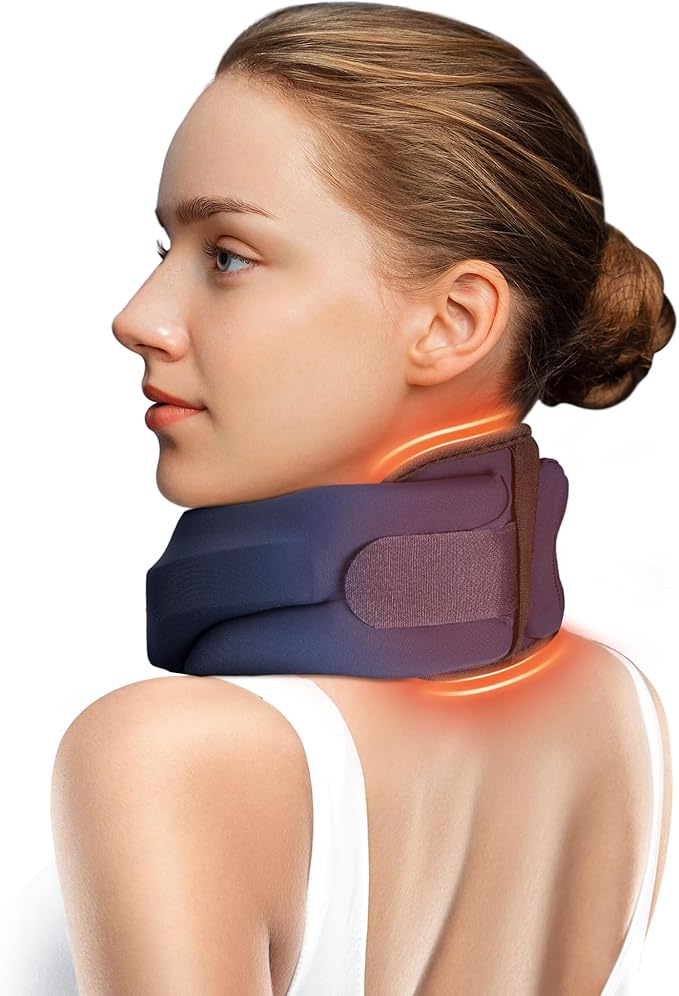 Heated Neck Brace Cervical Collar - Neck Support Brace with Heating Pad, Soft Foam Wraps Keep Vertebrae Stable and Aligned for Relief of Cervical Spine Pressure for Women & Men (L Size) Blue