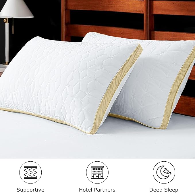 Pillows Standard Size Set of 2, Hotel Quality Down Alternative Standard Pillows, Mesh Gusseted Supportive Pillow, Medium Firm Bed Pillows for Sleeping, Standard Pillows 2 Pack Washable