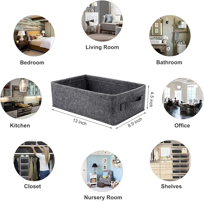 Medium Storage Basket Shlef Low Storage Bin Rectangle Felt Fabric Baskets Storage Bins Organizer for Underwear Socks Bra Towel Toiletry Baby Products Storage Basket Light Gray
