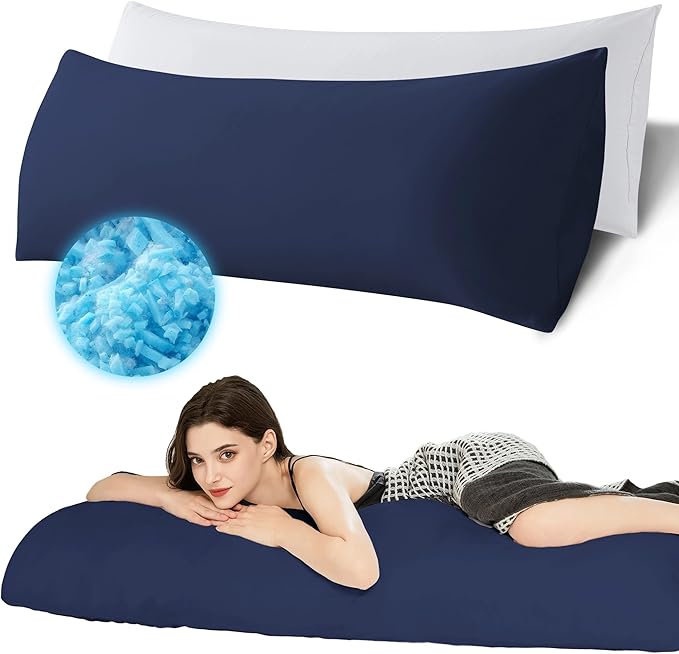Ubauba Memory Foam Body Pillow with Cover, Full Large Body Pillows Insert for Adults with Envelope Closure Pillowcase, Firm & Fluffy Long Bed Pillows for Sleeping (20x54 inch, Navy)