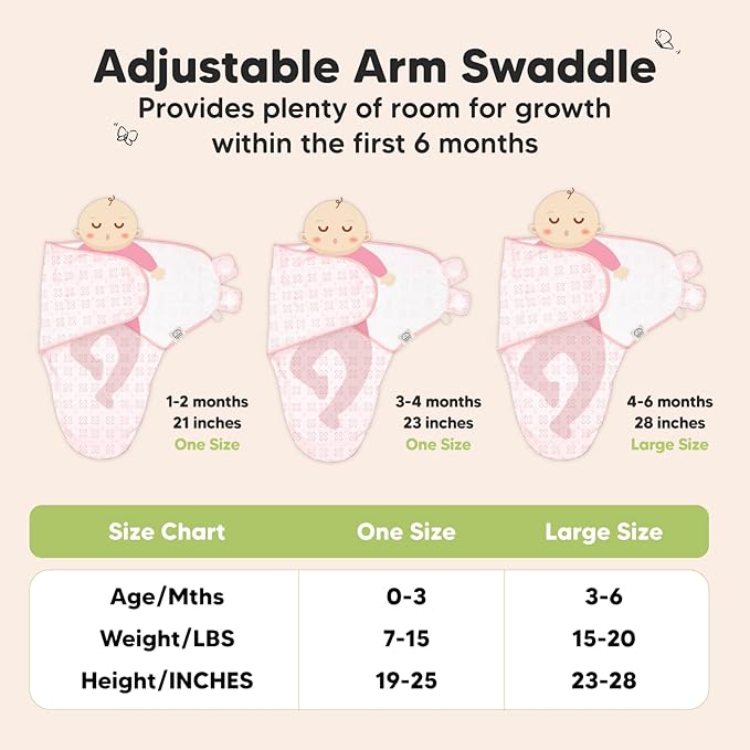 3-Pack Organic Baby Swaddle Sleep Sacks - Newborn Swaddle Sack, Ergonomic Baby Swaddles 0-6 Months, Swaddles for Newborns, Baby Sleep Sack, Baby Swaddle Blanket Wrap, Baby Essentials(Blossom Large)