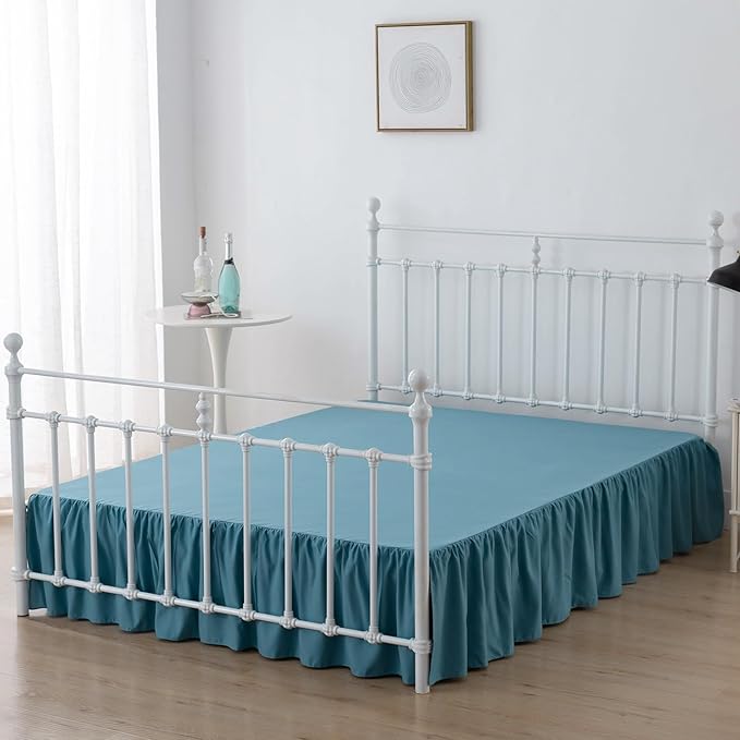 Bed Skirt Queen Size Ruffled Bed Skirt with Split Corners, 14 Inch Drop Dust Ruffle Bed Skirt with Platform, Teal Blue, 14''Queen