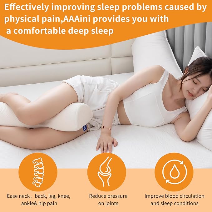 Half Moon Bolster Knee Pillow, Back Pain Relief Memory Foam Leg Pillow, Semi Roll Round Lumbar Leg Wedge for Side Sleepers - Reducing Head Neck Spine Hip Pressure - L