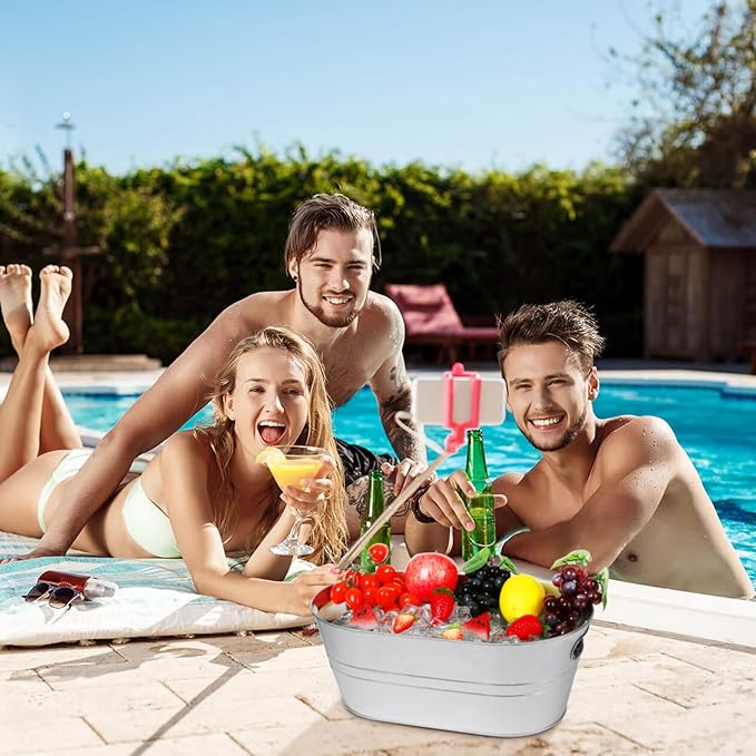 3 Pcs Galvanized Tub 3 Gallon Ice Bucket Metal Drink Buckets for Parties Beer Beverage Tub with Carry Handles for Champagne Cocktails Wine Cooling for Mimosa Bar Supplies