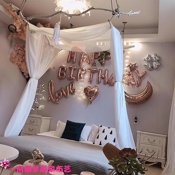 Bed Canopy for Girls 2pcs King Canopy Bed Curtains 30*228in White Tulle Canopy Bed Scarf for Queen & Full Bed,Sheer Bed Drapes,Twin Girls Canopy Bed Decor for Baby Crib,Kid Adult Beds（Not With Frame）