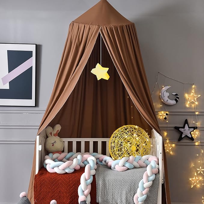 Mengersi Bed Canopy Play Tent for Kids, Round Dome Kids Mosquito Net Indoor Outdoor Castle Hanging House Decoration Reading Nook (Coffee)