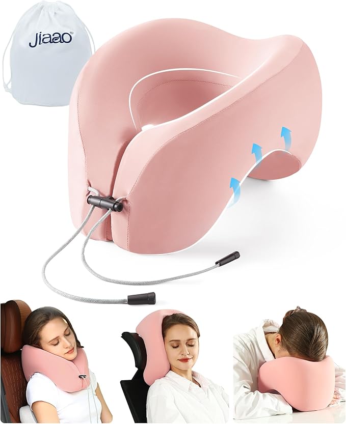 2-in-1 Travel Pillow, Memory Foam U-Shape Airplane Pillow with Storage Bag, Face Down Pillow Relax Arms, Ideal for Long Flight Essentials, Car, Family and Travel Use-Upgraded