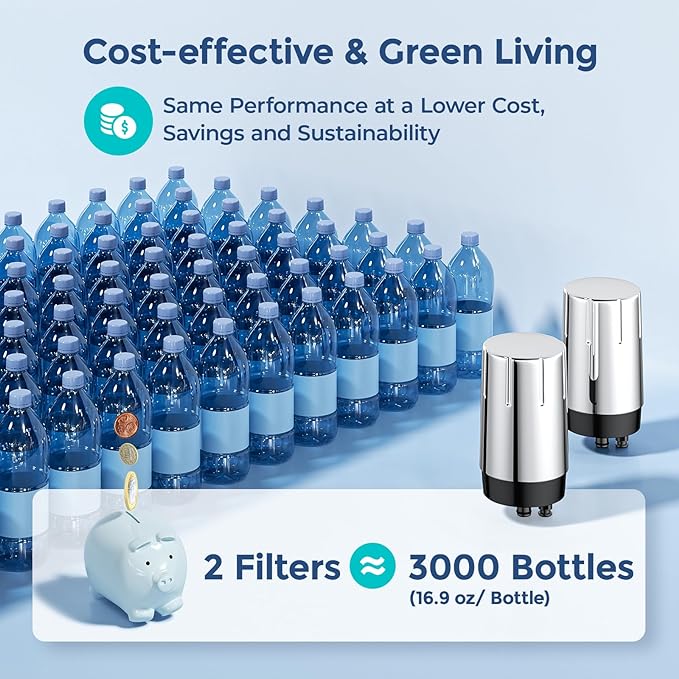 2-Pack Water Filter Replacement for Brita Faucet Filtration System, BPA-Free, Certified to Reduce Chlorine and Lead, Replace On-Tap Faucet Mount Water Filter, Chrome