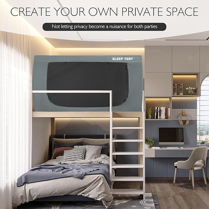 BORNA Bed Tent Twin Bed Canopy for Indoor Portable Light Reducing Sleeping Canopy for Kids and Adult,Bunk Blackout Tents Breathable Privacy Space Tent Mosquito Netting for Bed(Pale Gray)