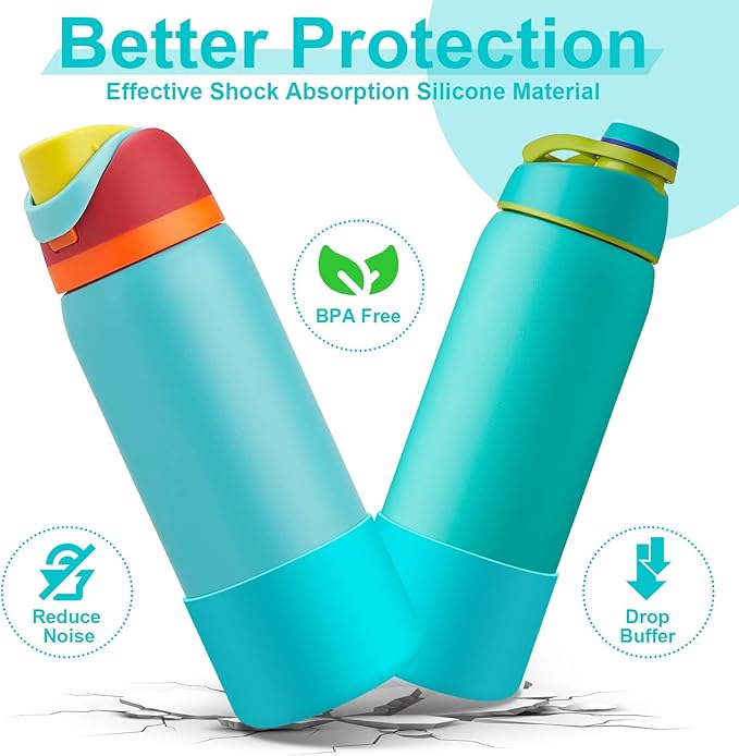 2PCS Silicone Water Bottle Boot for Owala 24oz 32oz 40oz, Anti-Slip Protective Sleeve Bottom Bumper Protector for FreeSip, Twist, and Flip Stainless Steel Water Bottles