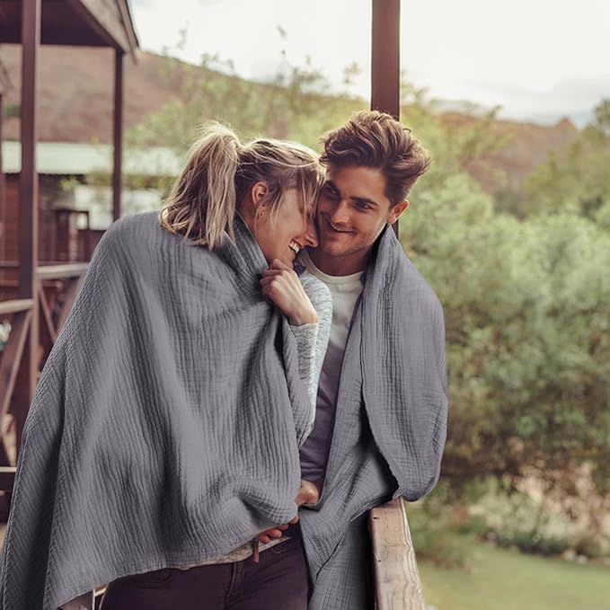 Lulu moon Muslin Blankets for Adults 55”x75” - Couch Throw Blanket for Boys - Light Weighted Muslin Quilt for Sofa and Bed (Gray)