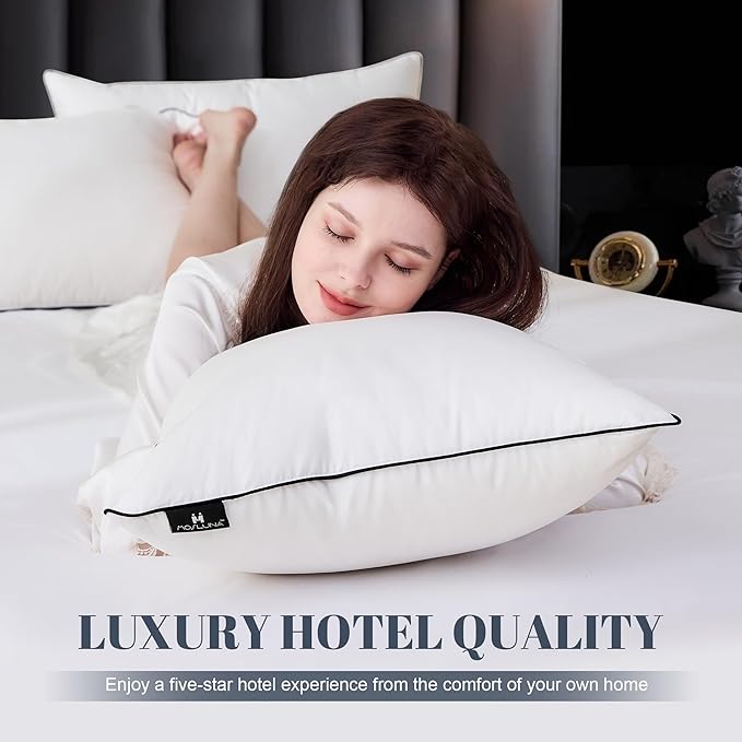 Luxury Goose Down Bed Pillows for Sleeping, 1 Pack White Hotel Soft Feather Down Pillow with Airyfil™ Fillings, Medium Firm for Back, Stomach, Side Sleepers (King Size, 20 × 36 in.)