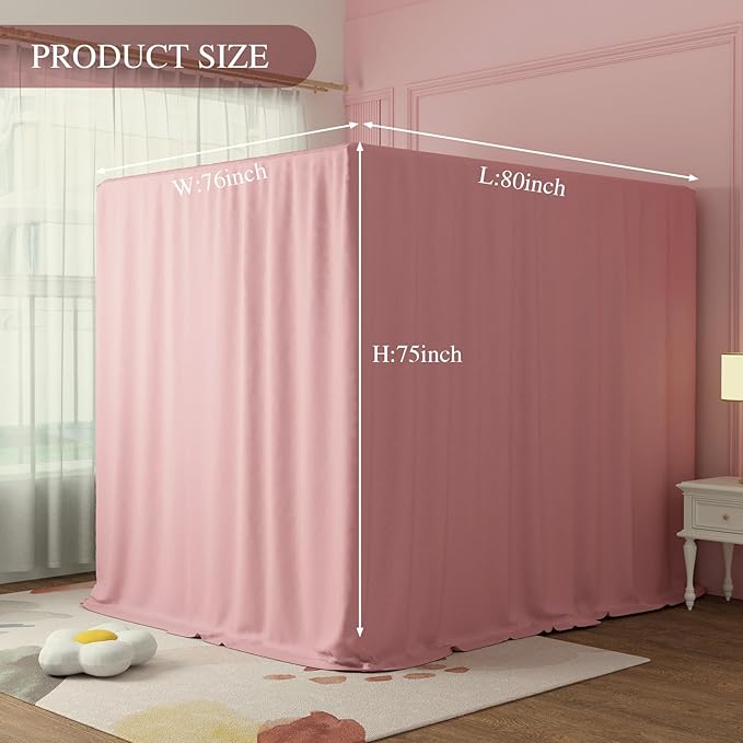Pink Canopy Bed Curtains - 4 Corner Post Bed Curtains King Lightproof Drapes Bed Canopy Curtains with Tie Backs for Adults & Girls Bedroom Decoration(Pink,King)