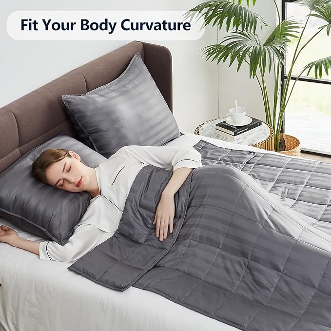 Weighted Blanket(36"x48" 3lbs) Weighted Blanket Cooling Blanket for Sleeping,Throw Size Breathable Blanket with Premium Glass Bead(Stripe Grey)