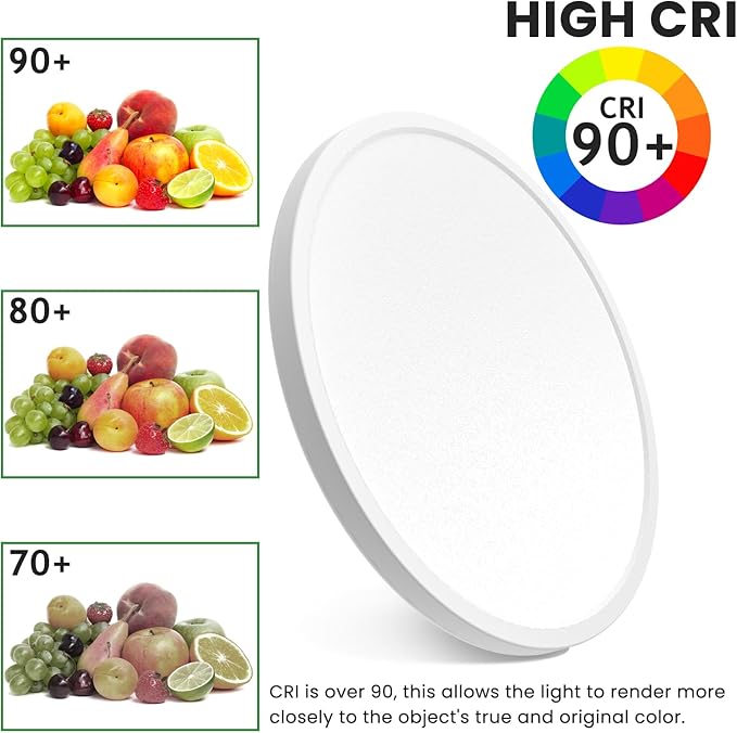 hepside 12Inch Flush Mount Light Fixture White, 28Watt, Dimmable & 3000K-4500K-6000K 3 Color Selectable Flush Ceiling Light Fixture 3200LM Low Profile Ceiling Light for Kitchen Bedroom Hallway Porch