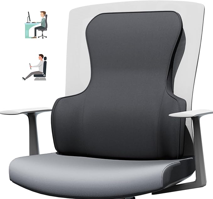 Back Support for Office Chair - Ergonomic Memory Foam Lumbar Pillow and Back Pillow for Back Pain Relief, Ideal Lumbar Support Pillow for Office Chair and Car, Black Back Support Pillow