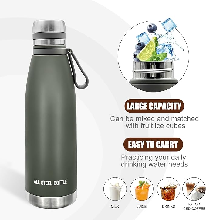 22oz Thermos for Hot and Cold Drinks, Coffee Thermos Water Bottle, Wide Mouth Thermal Cups- Leakproof Stainless Steel Insulated Thermos - Commute, Travel, and Picnic Friendly