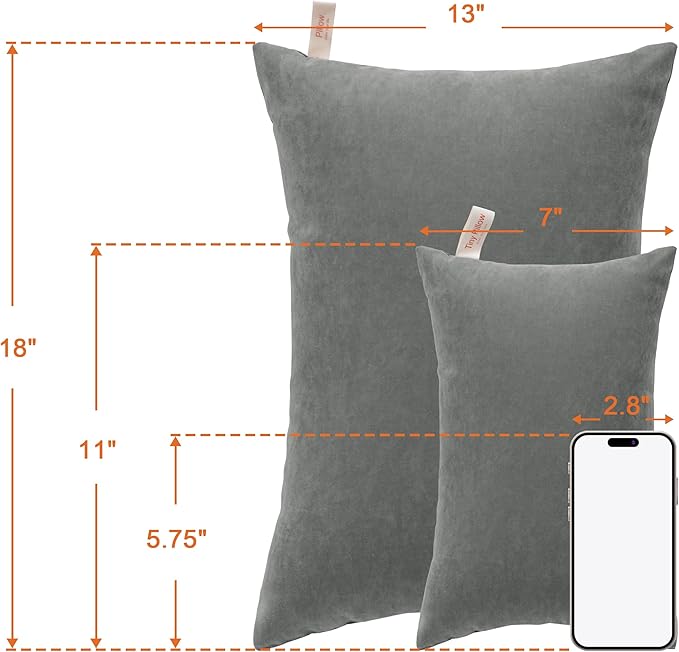 NTBAY Tiny Pillows, Down Alternative 7"x11" Microfiber Mini Pillows for Travel, Pets, Soft Machine Washable Small Pillows for Neck, Wrist, Lumbar and Knee, Dark Grey