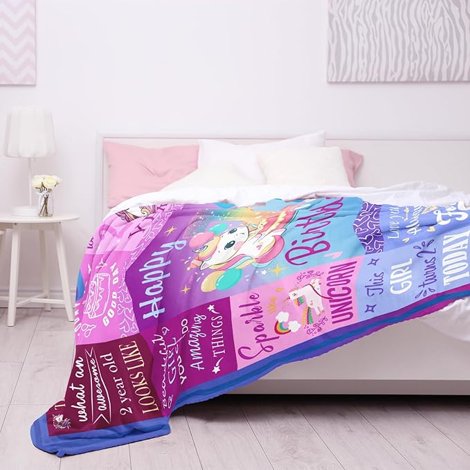 2 Year Old Girl Birthday Gift Blanket, Gifts For 2 Year Old Girls, 2 Year Old Girl Gifts, Two Year Old Girl Birthday Gifts, 2nd Birthday Decorations Girl Gifts, Two Year Old Girl Gifts 50"X40"
