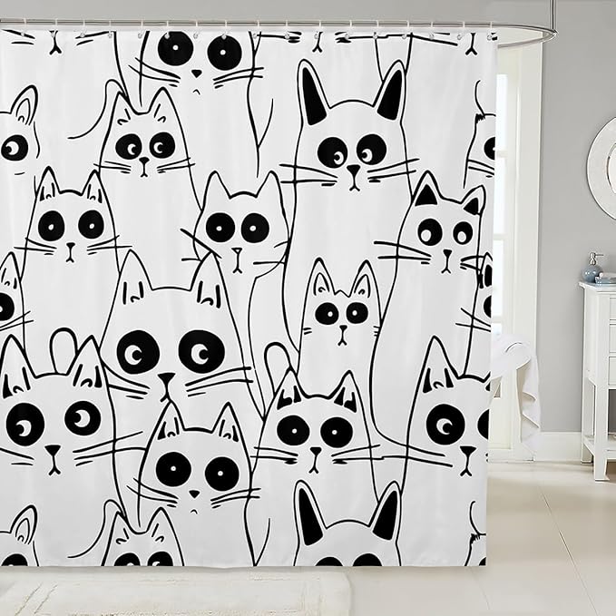 Feelyou Cat Bathroom Shower Curtain Set Cute Cat Bath Curtain for Kids Boys Girls Cartoon Cat Shower Curtain Kids Cat Kids Bathroom Accessories 72"x84"